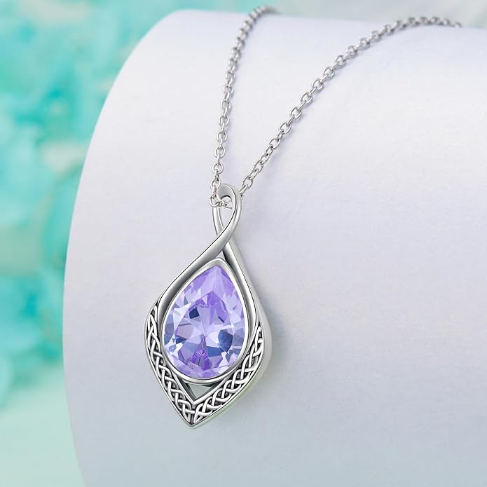 PELOVNY Celtic Knot Necklaces for Women 925 Sterling Silver Gemstone/Birthstone Teardrop Infinity Necklace Irish Celtic Pendant Jewelry Gifts for Mom Daughter Wife