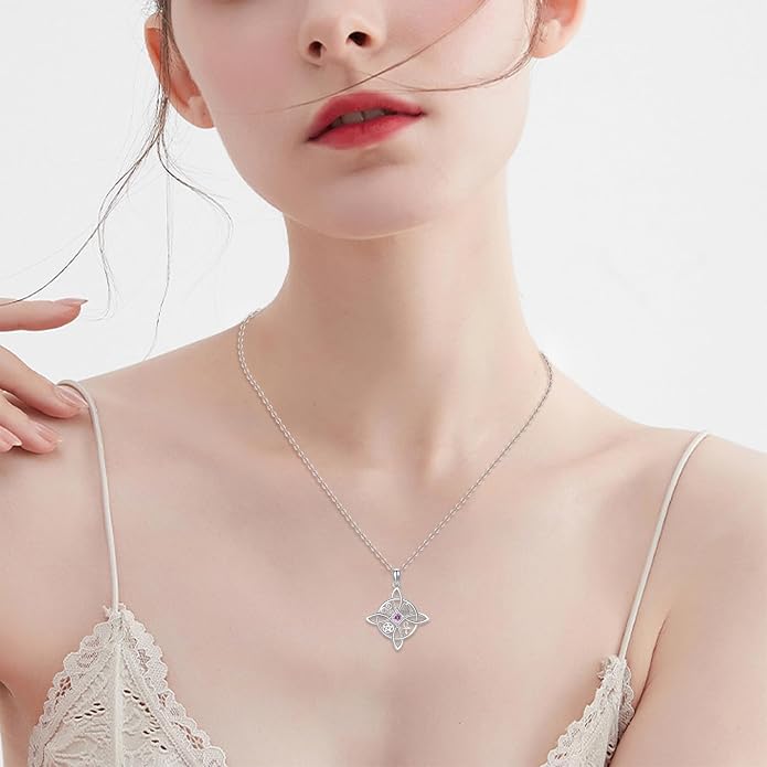 YAFEINI Sterling Silver Witches Knot Pendant Necklace - Celtic Cross Witch Jewelry Amulet Gifts for Women