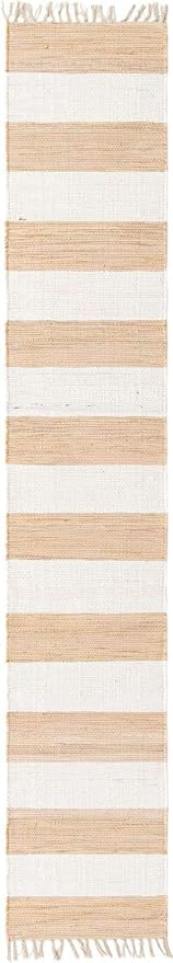Unique Loom Chindi Rag Collection Area Rug - Striped (2' 2" x 12' 2" Runner, Beige/ Ivory)