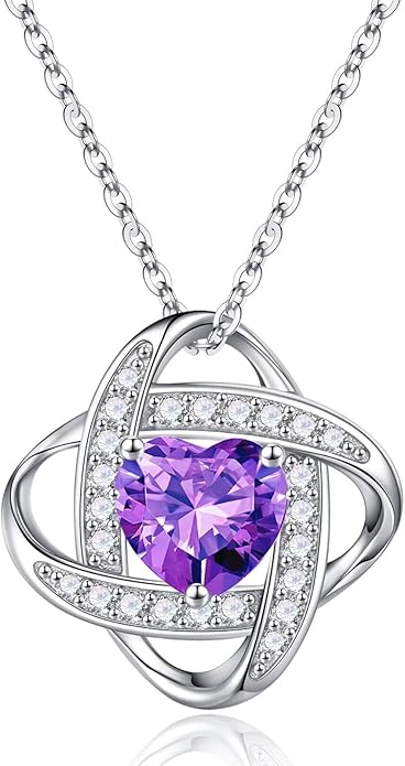 Iefil 925 Sterling Silver Love Knot Birthstone Necklace, Anniversary Birthday Gifts for Women, Jewelry Gift for Wife Mom Girlfriend Daughter