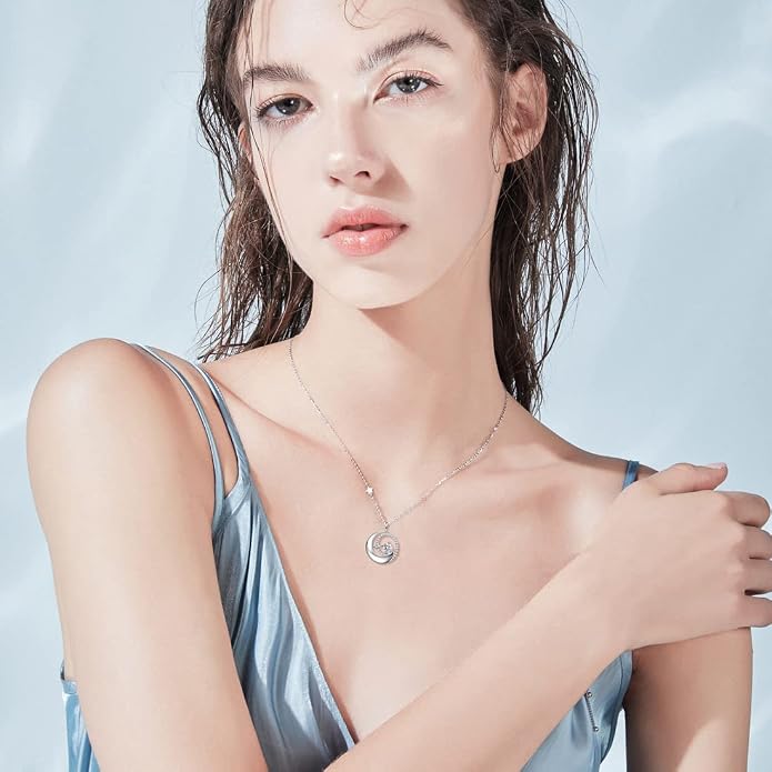 FANCIME Birthstone Necklaces 925 Sterling Silver Moon and Star Pendant Fine Jewelry Birthday Mothers Day Gifts for Mom Wife Her Daughter, Adjustable Chain 16+2"