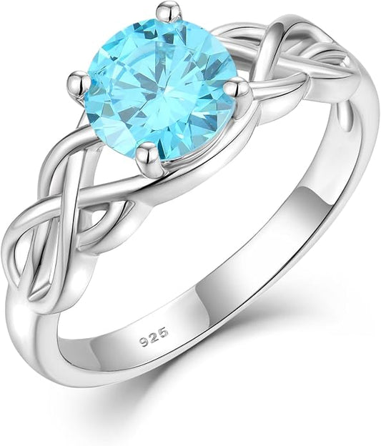 STARCHENIE Celtic Knot Promise Ring for Women 925 Sterling Silver Engagement Wedding Band with Birthstone (Size 5-10)