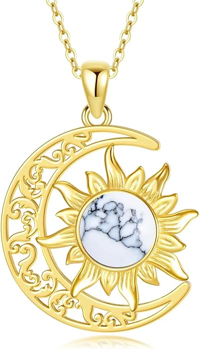 Crescent Moon Necklace for Women 18K Gold Plated Silver Moon and Sun Pendant with Gemstone Dainty Birthstone Jewelry Pendant Necklace for her