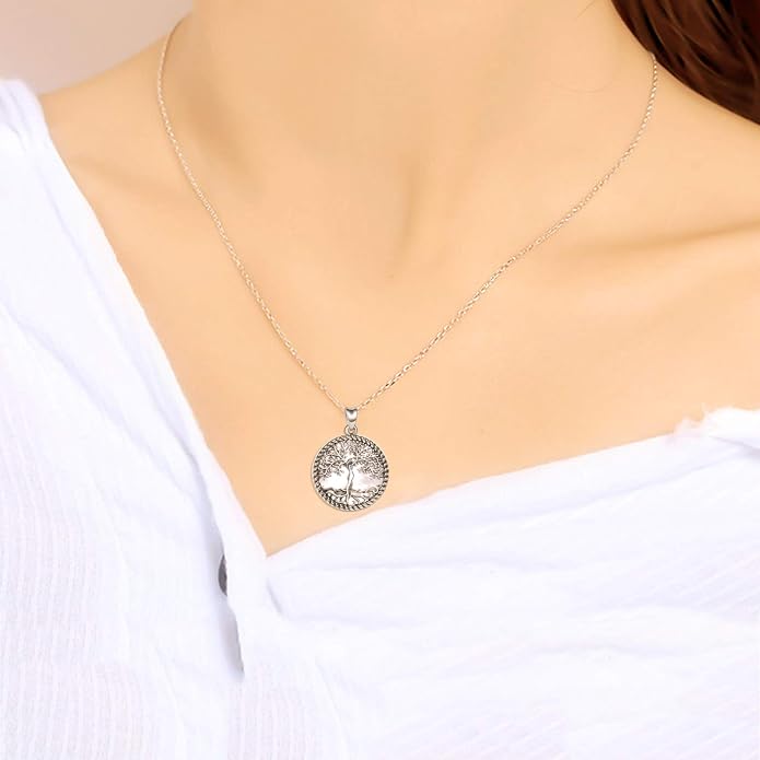 ONEFINITY Tree of Life Necklace for Women Sterling Silver Abalone Shell Crystal Tree of Life Pendant Necklace Family Tree Jewelry for Mom Daughter Sister Girls Christmas Gifts