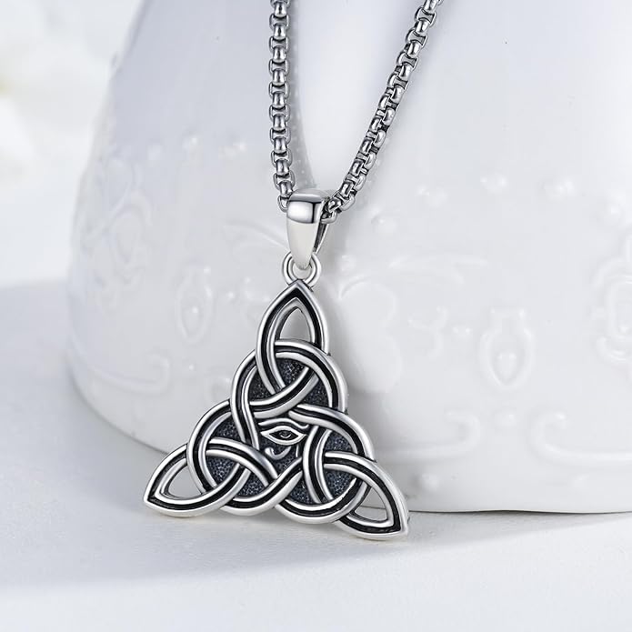 Celtic Knot Necklace 925 Sterling Silver Raven/Compass/Triquetral/Pentagram Celtic Viking Pendant Egyptian Jewelry Gifts for Men