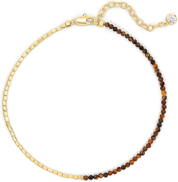 DREMMY STUDIOS Gold Anklet Bracelets for Women 14K Gold Plated Stone Handmade Beaded Link Chain Anklets Jewelry Gift