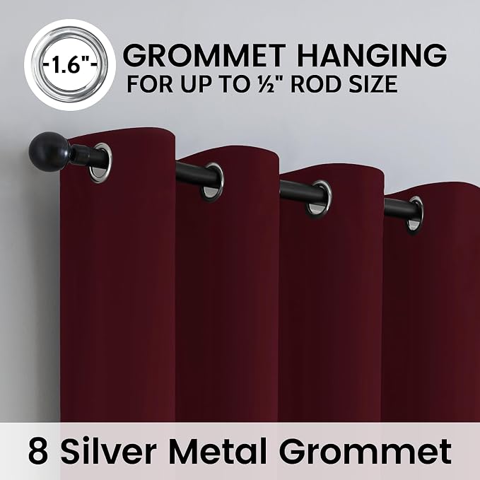 SimpleHome Wine red 100% Blackout Curtains Room Darkening Living Room 63L | Curtains for Bedroom,Thermal Insulated Grommet Window Drapes,Curtains for Living Room with Black Back,52 x 63 Inch,2 Panels