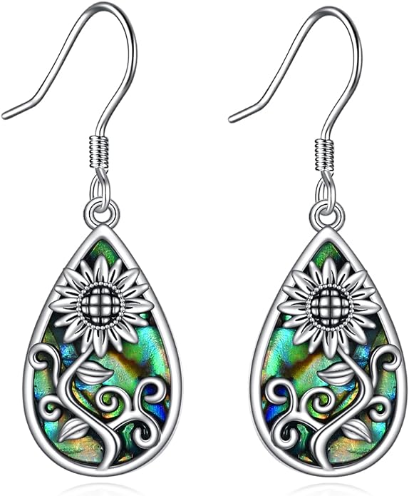 AOBOCO Teardrop Dangle Earrings for Women 925 Sterling Silver Moonstone Flower Filigree Leverback Jewelry Birthday