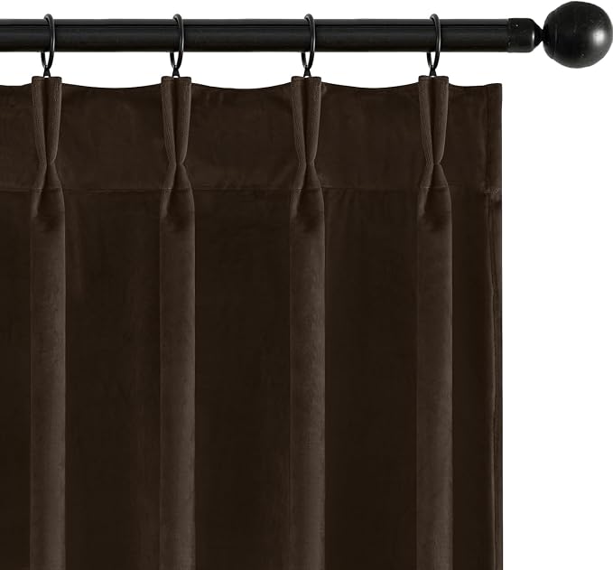 MIULEE Chocolate Brown Velvet Curtains 96 inches Long, Pinch Pleated Blackout Drapes with Hooks, Thermal Insulated Pinch Pleat Panels for Bedroom Living Room, 2 Panels