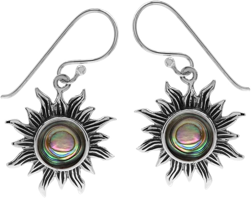 Silvershake 8mm Round Shape 925 Sterling Silver Sun Ray Inspired Dangle Hook Earrings