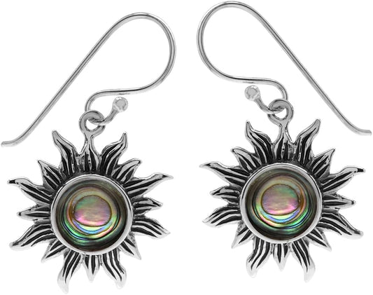 Silvershake 8mm Round Shape 925 Sterling Silver Sun Ray Inspired Dangle Hook Earrings