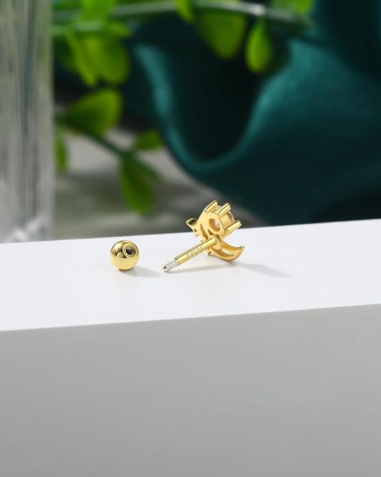 COCHARM 14K Gold Plated Cartilage Earrings Stud 16G Star 925 Sterling Silver Helix Tragus Earrings Surgical Steel Flat Back Earrings for Women
