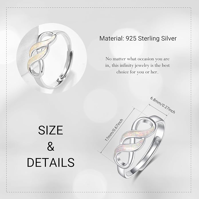 Opal Rings for Women Sterling Silver Twisted Celtic Knot Ring Adjustable Promise Rings Opal Infinity Jewelry Gifts for Women