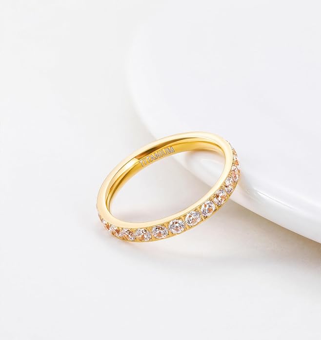 TIGRADE 3mm Women Titanium Engagement Ring Cubic Zirconia Eternity Wedding Band Size 3-13.5