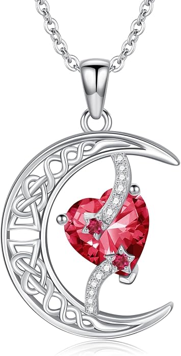 TOUPOP Moon and Star Birthstone Necklace for Women 925 Sterling Silver Celtic Moon Jewelry Birthday Mothers Day Gifts for Mom Wife Her