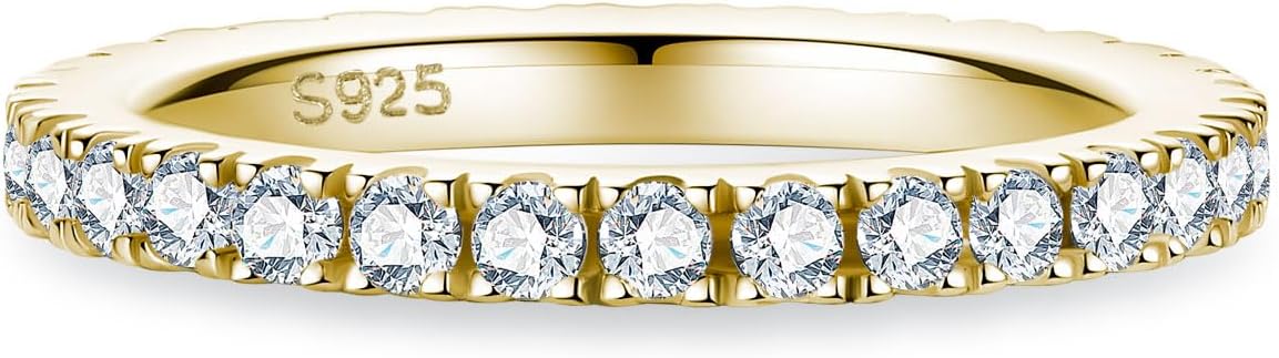 Bo.Dream 1.5mm/2.2mm/3mm Round Cubic Zirconia CZ Full/Half Eternity Rings Wedding Band Sterling Silver
