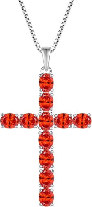 925 Sterling Silver Cross Necklace for Women Men Christian Jesus Faith Birthstone Cross Crucifix Pendant Necklaces