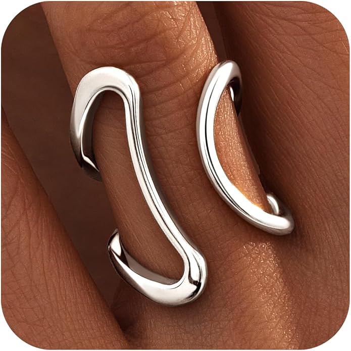 Gelbesty Waterproof Gold Statement Rings for Women, 14K Gold Plated Chunky Open Stackable Rings Non Tarnish Fashion Adjustable Stainless Steel Pinky Knuckle Signet Vintage Ring Jewelry Size 5-11