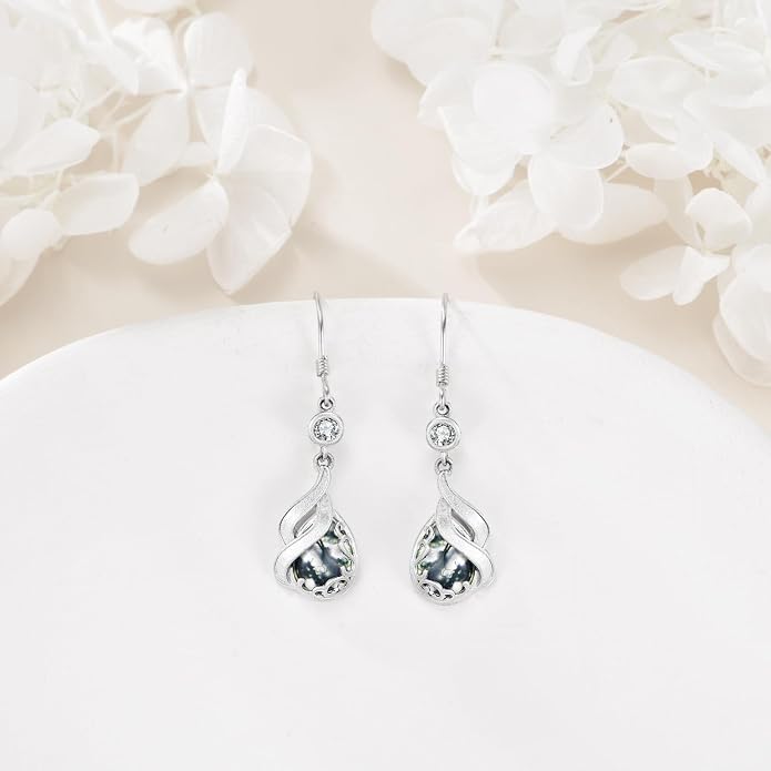 AOBOCO Teardrop Dangle Earrings for Women 925 Sterling Silver Moonstone Flower Filigree Leverback Jewelry Birthday