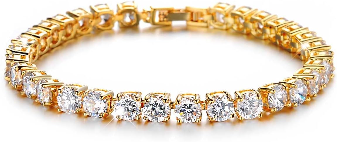 Richapex Diamond Tennis Bracelet for Women, Eternity Bracelet Blue Cubic Zirconia, Sapphire Bracelet, 18K Gold Plated Hypoallergenic Bracelets -7.48inch/190mm