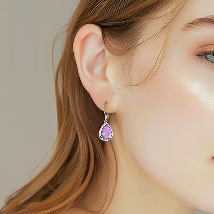 Dangle Earrings Sterling Silver Moonstone/Turquoise/CZ/Crystal Earrings for Women Tree of Life Animal Filigree Leverback Earrings Jewelry Gifts