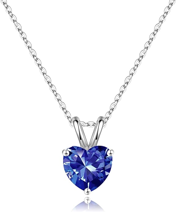 SMILEST Dainty Heart Birthstone Necklace for Women, 925 Sterling Silver Necklace Sparkling Heart Pendant, Anniversary Birthday Gifts for Women Mom Wife Daughter Girlfriend Grandma