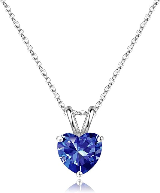 SMILEST Dainty Heart Birthstone Necklace for Women, 925 Sterling Silver Necklace Sparkling Heart Pendant, Anniversary Birthday Gifts for Women Mom Wife Daughter Girlfriend Grandma