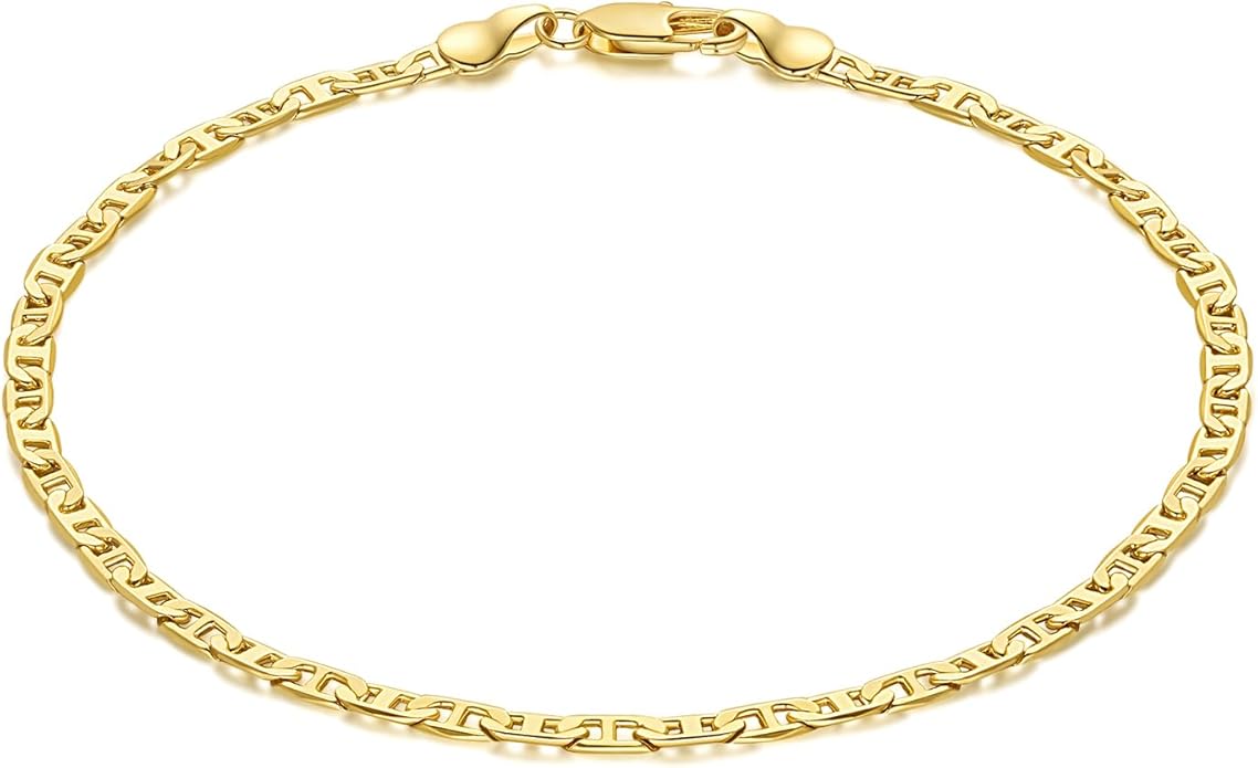 Ankle Bracelets 14K Gold Anklets for Women Waterproof 3.4mm Mariner Chain Anklets for Women Women’s Ankle Bracelet Anchor Chain 9’’ 10’’ 11’’