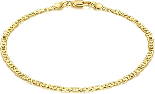 Ankle Bracelets 14K Gold Anklets for Women Waterproof 3.4mm Mariner Chain Anklets for Women Women’s Ankle Bracelet Anchor Chain 9’’ 10’’ 11’’