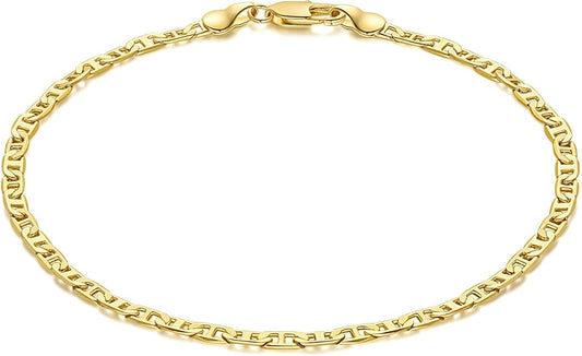 Ankle Bracelets 14K Gold Anklets for Women Waterproof 3.4mm Mariner Chain Anklets for Women Women’s Ankle Bracelet Anchor Chain 9’’ 10’’ 11’’