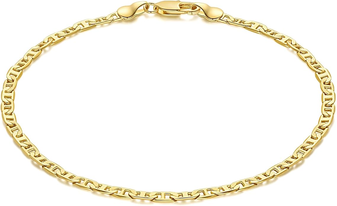 Ankle Bracelets 14K Gold Anklets for Women Waterproof 3.4mm Mariner Chain Anklets for Women Women’s Ankle Bracelet Anchor Chain 9’’ 10’’ 11’’