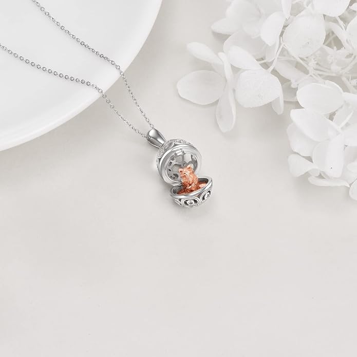 AXELUNA Fox Necklace Sterling Silver Easter Egg Necklace Fox Pendant Animal Jewelry Gifts for Women Girls Birthday Graduation Gift