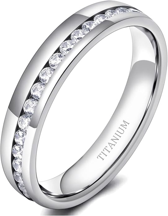 TIGRADE 2.5mm 4mm 5mm 6mm Titanium Ring Cubic Zirconia Engagement Ring Wedding Band Size 3 to 13.5