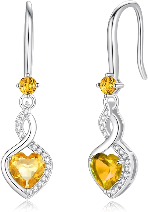 FANCIME Heart Infinity Dangle Drop Earrings 925 Sterling Silver Heart Gemstone Birthstone Earring