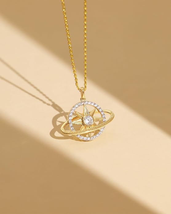 FANCIME Stellar Promise Birthstone Necklace for Women White Gold Plated Sterling Silver Planet Star Pendant Fine Jewelry Anniversary Birthday Mothers Day Gifts for Women Wife Friend Her