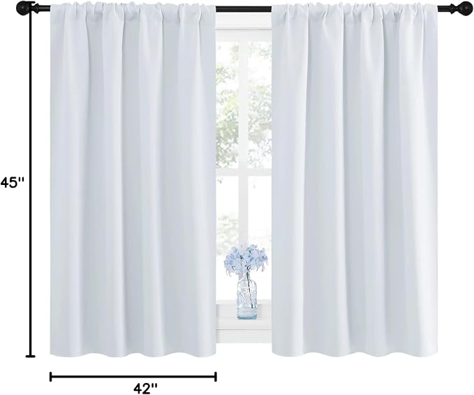 NICETOWN Greyish White Window Curtain Panels - Thermal Insulated Rod Pocket Room Darkening Curtain Sets for Bedroom (Platinum - Greyish White, 2 Panels, 42 in x 45 in (W x L))