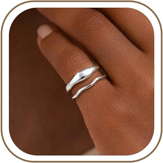 Gold Rings for Women Men Non Tarnish, Waterproof Chunky 14K Gold Plated Dainty Stackable Rings Trendy Statement Pinky Thumb Rings Engagement Eternity Wedding Band Ring Stacking Gold Jewelry Size 3 4 5 6 7 8 9 10 11