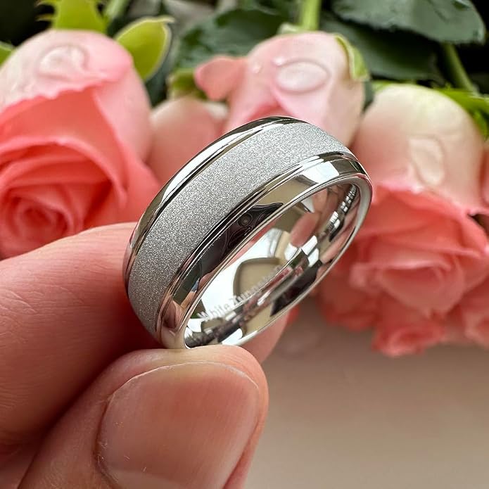 TUTISS 6mm 8mm Black/Gold/Rose Gold/White Tungsten Rings for Men Women Fashion Engagement Wedding Bands Sandblasted Finish I Love You Engraved Comfort Fit