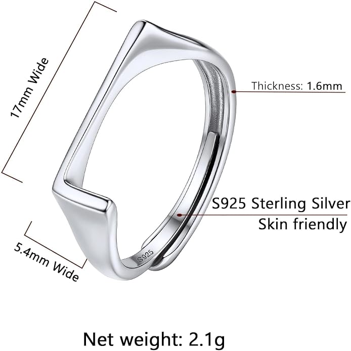 SILVERCUTE 925 Sterling Silver Initial Rings for Women,Adjustable Capital Letter Ring Hypoallergenic,Minimalist 925 Silver Rings for Mother Daughter