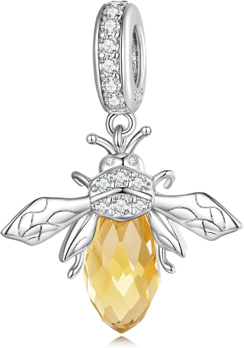 NINGAN 925 Sterling Silver Charm Golden Love Charm Buckle Safety Chain Travel Bead Firefly Dragonfly Pendant, Suitable for Women Bracelet and Necklace as Gift from Mom and Friends