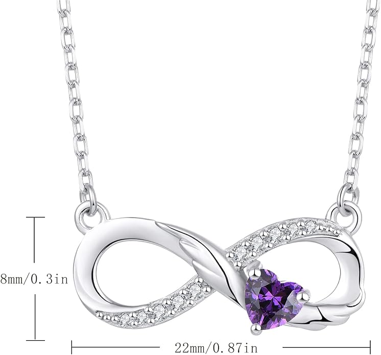 STARCHENIE Infinity Necklace 925 Sterling Silver Angel Wings Heart Birthstone Necklace for Women