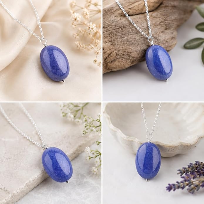 Natural Gemstone Dainty Pendant Necklace for Women Handmade Crystal Jewelry 925 Sterling Silver 18 Inch Chain Healing Chakra Christmas Birthday Gift for Her