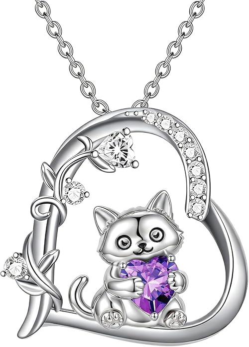 PELOVNY Teddy Bear Necklace for Women 925 Sterling Silver Bear/Highland Cow/Fox/Cat/Axolotl Birthstone Necklace Christmas Birthday Jewelry Gifts for Mom Daughter Wife Sister