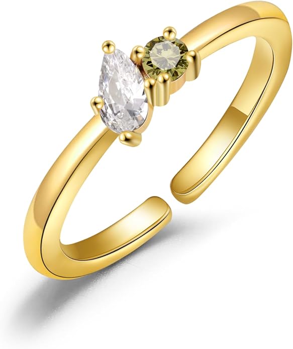 JSJOY Birthstone Rings for Women Dainty Emerald Blue Ring Birthday Gifts for Mom Her Gemstones CZ Ring for Teens Gold Rings That Don't Tarnish Adjustable Ring Jewelry Gifts