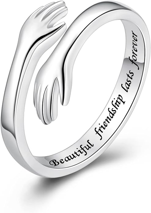 S925 Sterling Silver Hug Rings for Women Teen Girls Adjustable Ring for Granddaughter Daughter Hope Promise Friendship Hand Ring Jewelry for Birthday Graduation Christmas Mothers Day Valentines Gifts