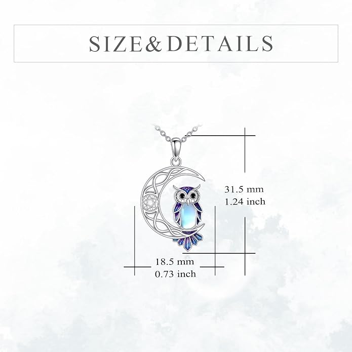 Owl Birthstone Necklace Sterling Silver Celtic Moon Pendant Cubic Zirconia Owls Jewelry Birthday Gifts for Women Men