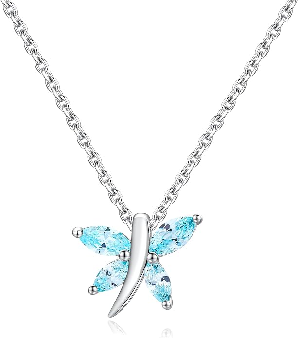 925 Sterling Silver Birthstone Necklaces for Women, Dainty Cute Dragonfly/Butterfly Pendant Necklace, Great Christmas/Anniversary Jewelry for Mother