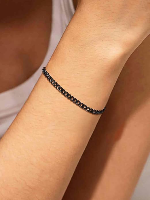 U7 Link Bracelets for Men, Cuban Link/Rope/Watch Band Solid Bracelet, Silver Black Gold Color Wrist Bracelet 3/6/9/12/15mm Width, 6.5/7.5/8.3 Inch Length, Hand Chain Jewelry for Mens Women