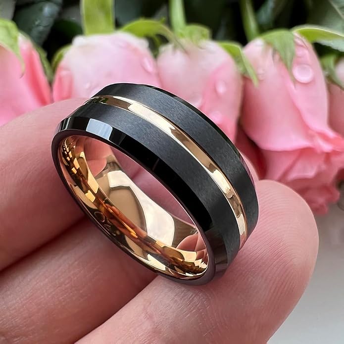 TUTISS 6mm 8mm Silver/Black/Blue/Gunmetal/Gold/Rose Gold Tungsten Rings for Men Women Fashion Engagement Wedding Bands Matte Finish Beveled Edges Comfort Fit