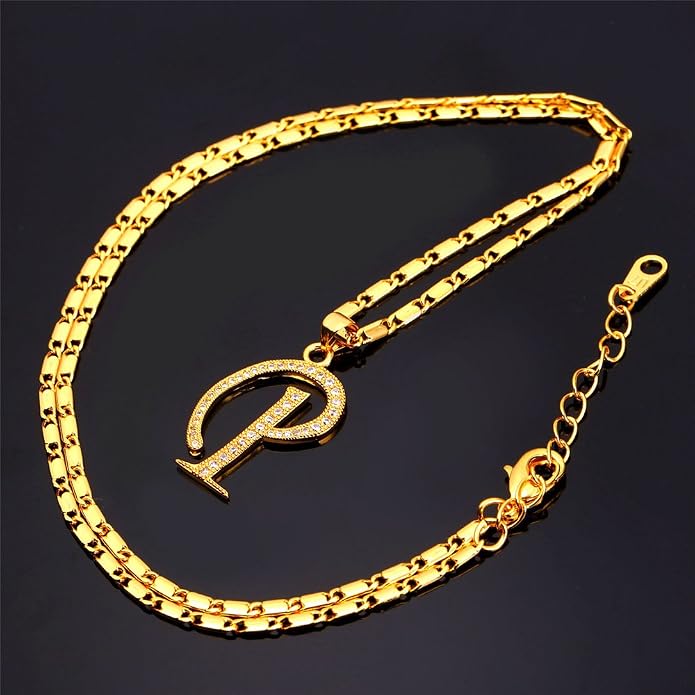 U7 Initial Necklace for Women, Gold/Platinum Plated CZ Crystal Letter A-Z Pendant Necklace, Shiny 20 Inch Name Chain Dainty Personalized Jewelry for Men Mom Wife Friend